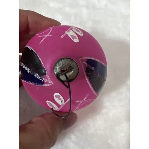 Mercury Glass Christmas Ornament Pink Blue Green Stripes White Glitter Poland - Picture 10 of 10